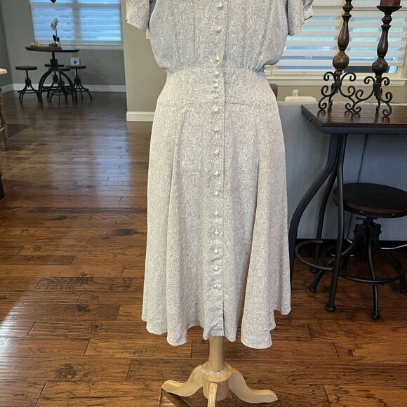 Liz Claiborne Dress 8 Petite VTG 90's Shoulder Pads Button Front Wide Waistband - Picture 6 of 16